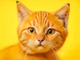 portrait de mignonne chat avec une gros yeux sur Jaune studio Contexte photo