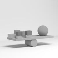 3d visualisation de le équilibre de géométrique formes. abstrait blanc Contexte. moderne conception. photo