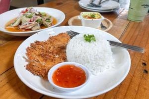 riz croustillant au porc. restauration rapide pour les gens pressés. photo