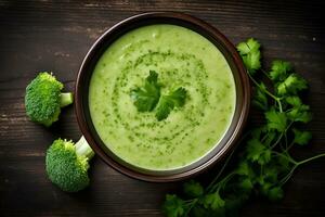 riche en nutriments brocoli soupe. ai génératif photo