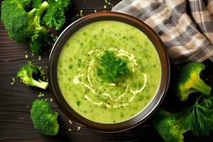 nourrissant de haut en bas vue de brocoli soupe Stock image. ai génératif photo