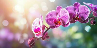rose orchidées sur une branche avec lumière du soleil ai génératif photo