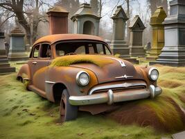 illustration de une ancien voiture dans cimetière photo