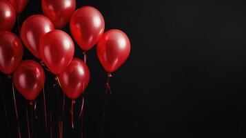 Contexte avec rouge des ballons sur noir pour noir Vendredi ai génératif photo