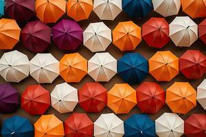 coloré parapluies Contexte. rue décoration.. généré par artificiel intelligence photo