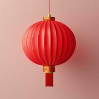 ai généré rouge chinois lampe de poche sur une lumière Contexte. photo