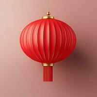 ai généré rouge chinois lampe de poche sur une lumière Contexte. photo