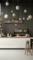 moderne bar avec Noël arbre, pendaison lanternes photo