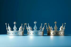 ai généré Trois couronnes comme une symbole de le fête de le journée de le Trois rois photo