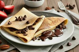 crêpes avec Chocolat et des noisettes. ai génératif pro photo