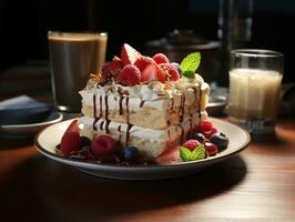 ai généré sucré savoureux délicieux crème gâteau photo