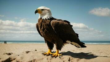 une magnifique été journée avec bleu ciel et une seul de Steller mer Aigle plus de le plage ai génératif photo