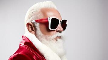 ai génératif proche en haut portrait de cool branché Père Noël avec nuances, des lunettes de soleil photo