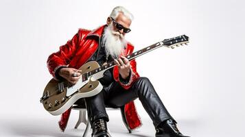 ai génératif cool branché Père Noël sur basse guitare à fête avec des lunettes de soleil photo