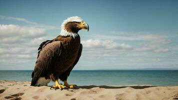 une magnifique été journée avec bleu ciel et une seul de Steller mer Aigle plus de le plage ai génératif photo