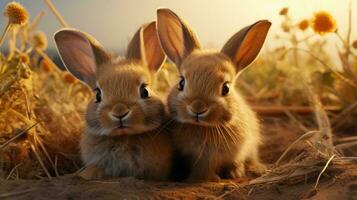 une groupe de lapins dans une nid ai généré photo