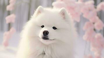 une blanc chien avec une noir nez ai généré photo