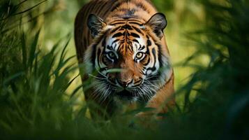 une tigre dans le herbe ai généré photo