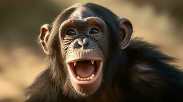 une singe avec ses bouche ouvert ai généré photo