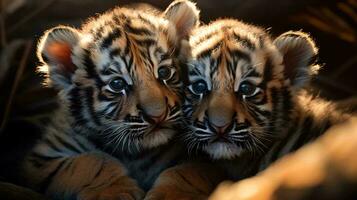 une couple de bébé tigres ai généré photo