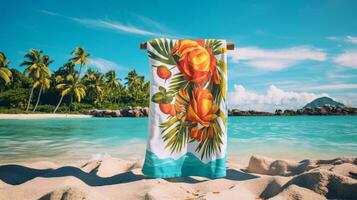 une coloré vase sur une plage ai généré photo