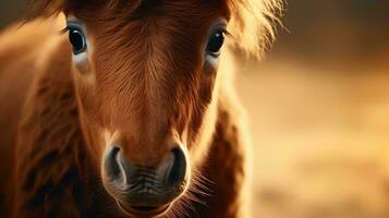 une proche en haut de une cheval ai généré photo