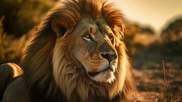 une Lion avec une crinière ai généré photo