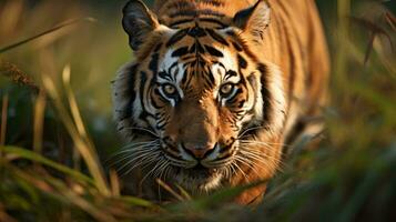 une tigre dans le herbe ai généré photo