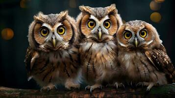 une groupe de chouettes ai généré photo