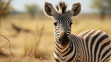 une zèbre permanent dans une champ ai généré photo