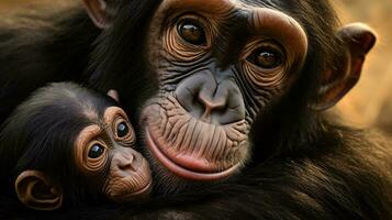 une proche en haut de une singe ai généré photo