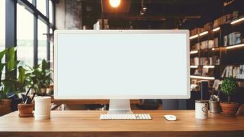 une ordinateur sur une bureau ai généré photo