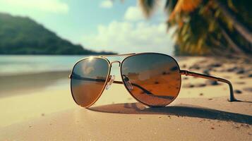 des lunettes de soleil sur une plage ai généré photo