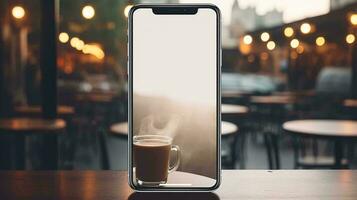 une cellule téléphone sur une table ai généré photo