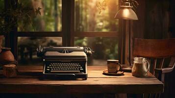 une machine à écrire sur une table ai généré photo