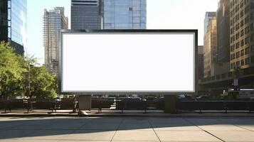une grand blanc panneau d'affichage dans une ville ai généré photo
