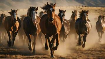 une groupe de les chevaux fonctionnement ai généré photo