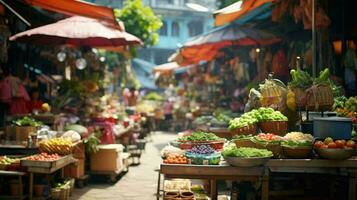 une marché avec beaucoup des fruits ai généré photo