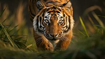 une tigre dans le herbe ai généré photo