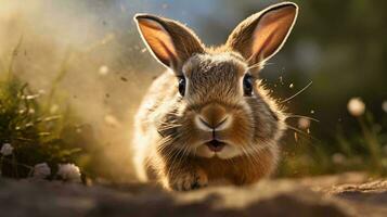 une lapin avec ses bouche ouvert ai généré photo