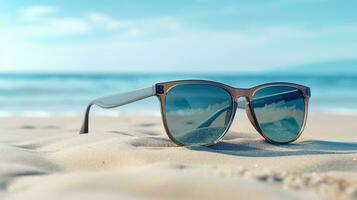 une paire de des lunettes de soleil sur une plage ai généré photo