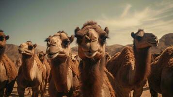 une groupe de chameaux ai généré photo