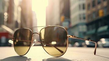 une paire de des lunettes sur une rue ai généré photo