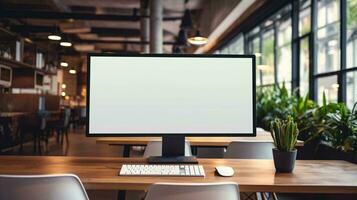 une ordinateur sur une table ai généré photo