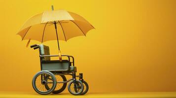 ai génératif de le parapluie et fauteuil roulant symboliser médical assurance, offre protection comme un parapluie Boucliers de pluie, assurer soins de santé couverture pour votre bien-être. photo