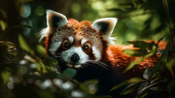 ai génératif de rouge Panda est en dessous de le en danger espèce photo