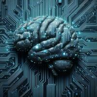 Créatif conception de cerveau sur carte mère circuit le progrès futuriste artificiel intelligence ai génératif photo