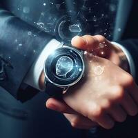 futuriste poignet La technologie avec intelligent numérique montres avec ai l'intégration ai génératif photo