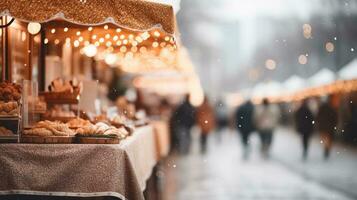 génératif ai, Noël juste flou arrière-plan, hiver rue marché dans L'Europe  photo