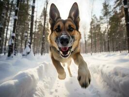 chien pendant une hiver marcher ai génératif photo